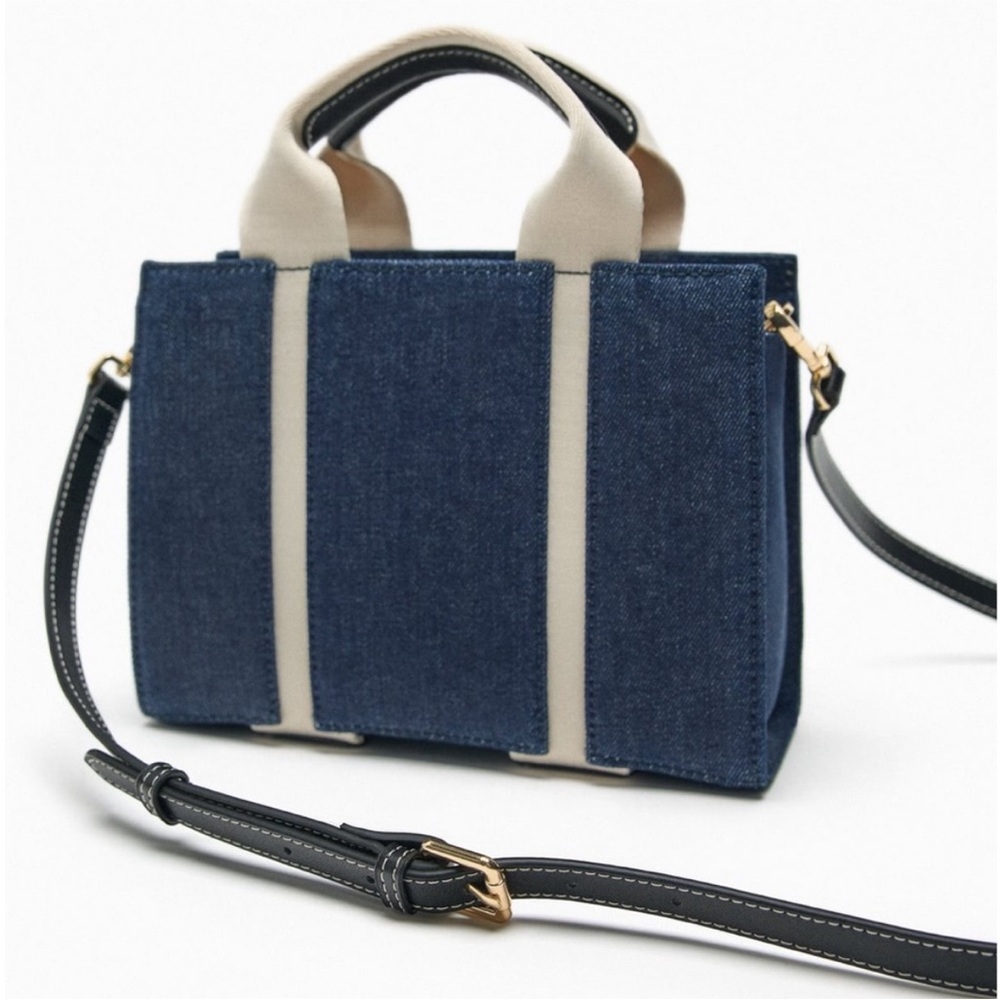 Zara Denim and Cream Crossbody Bag